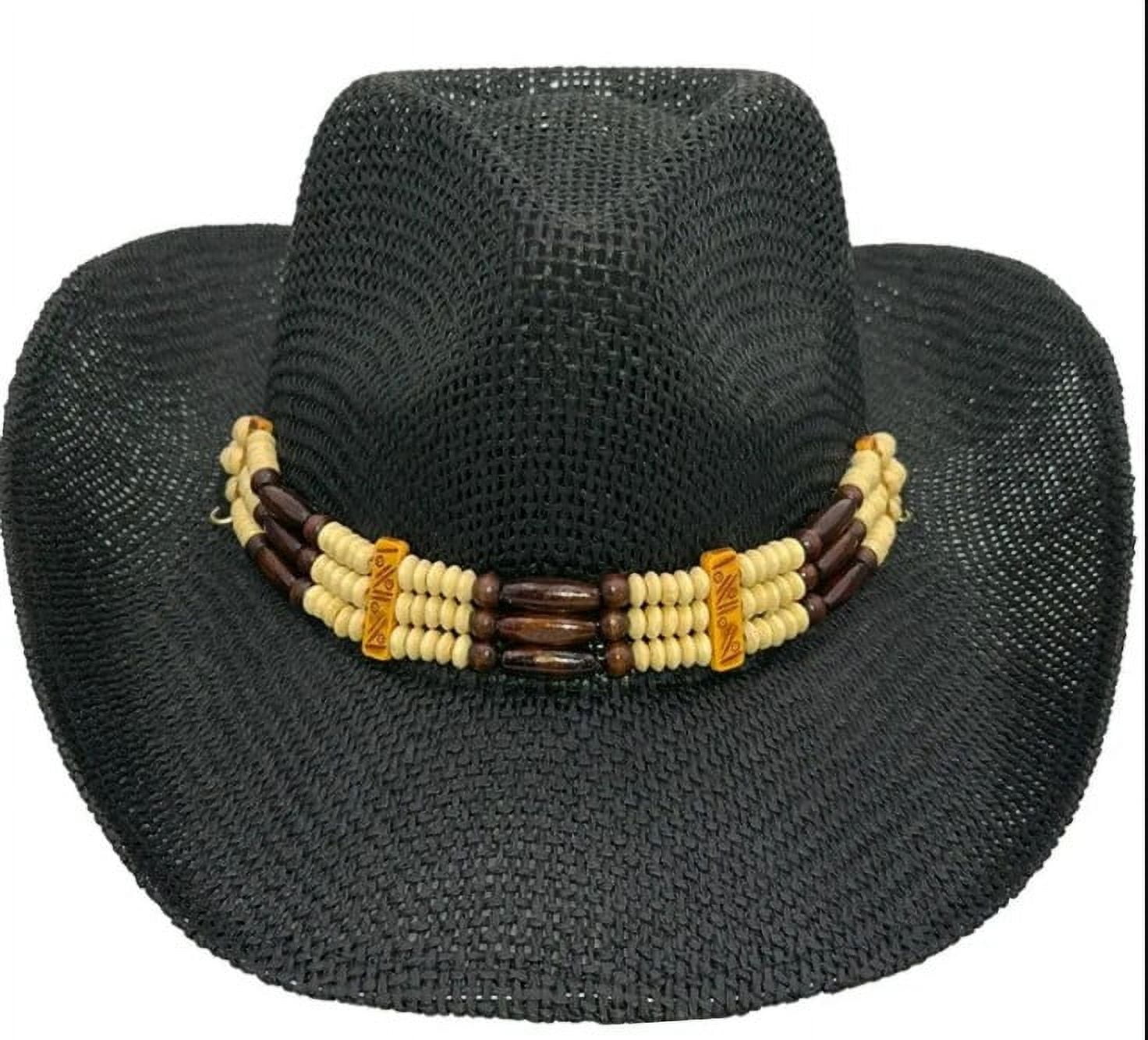 5916 Men Women Cowgirl Straw Western Cowboy Hat (bead-black) Straw Cowboy Hat for Women with Beaded Trim and Shapeable  main image 3