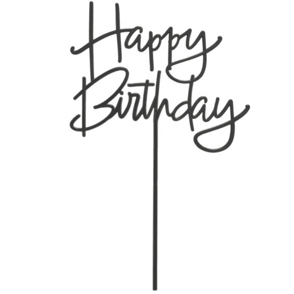 BLACK CURSIVE HAPPY BIRTHDAY CAKE TOPPER