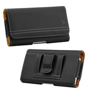 BLACK Cell Phone Pouch Horizontal Leather Case Cover with Belt Clip Holster, Loops, Card Slot, Magnetic Closure for Universal 4.7 inch Phone fit ASUS / SHARP / NEC / PANTECH / CASIO / AMAZON / NOKIA
