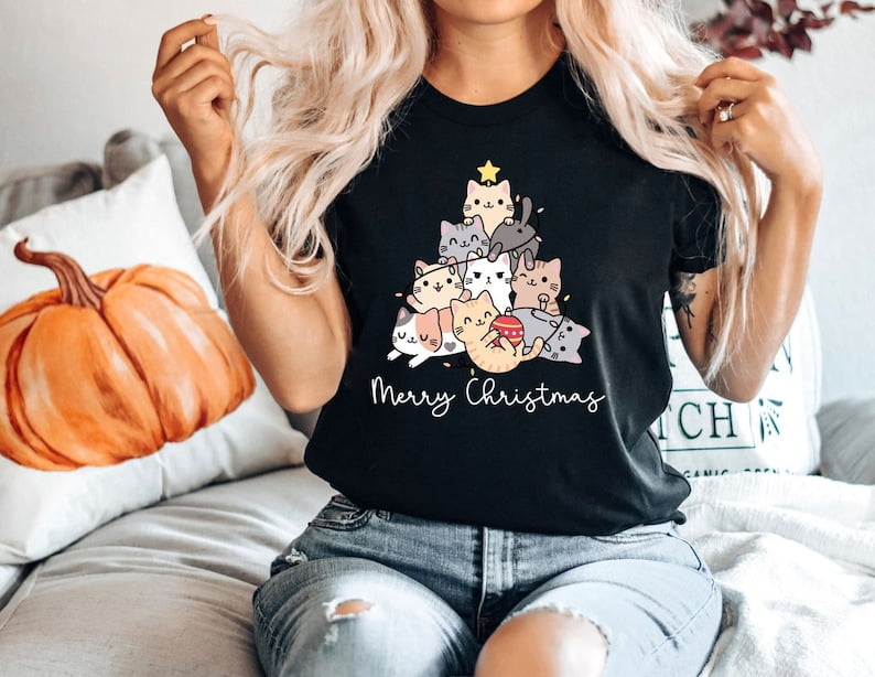[BLACK] Christmas CAT Tree Shirt, Christmas Shirt, Cute Christmas Shirt