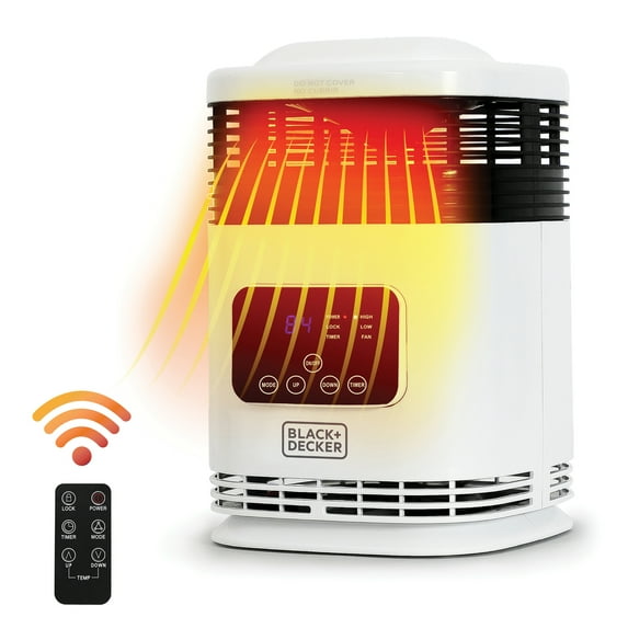 BLACK+DECKER 1,500-Watt-Max Mini 360° Surround Heater with Digital Display and Remote, White, BH1607