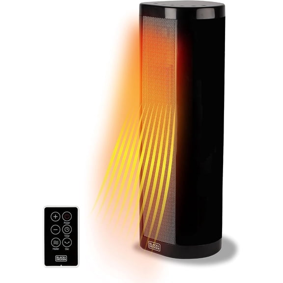 BLACK+DECKER 1,500-Watt-Max Oscillating Ceramic Heater with Fan-Only Setting and Remote, Horizontal or Vertical Use, BHVHC15