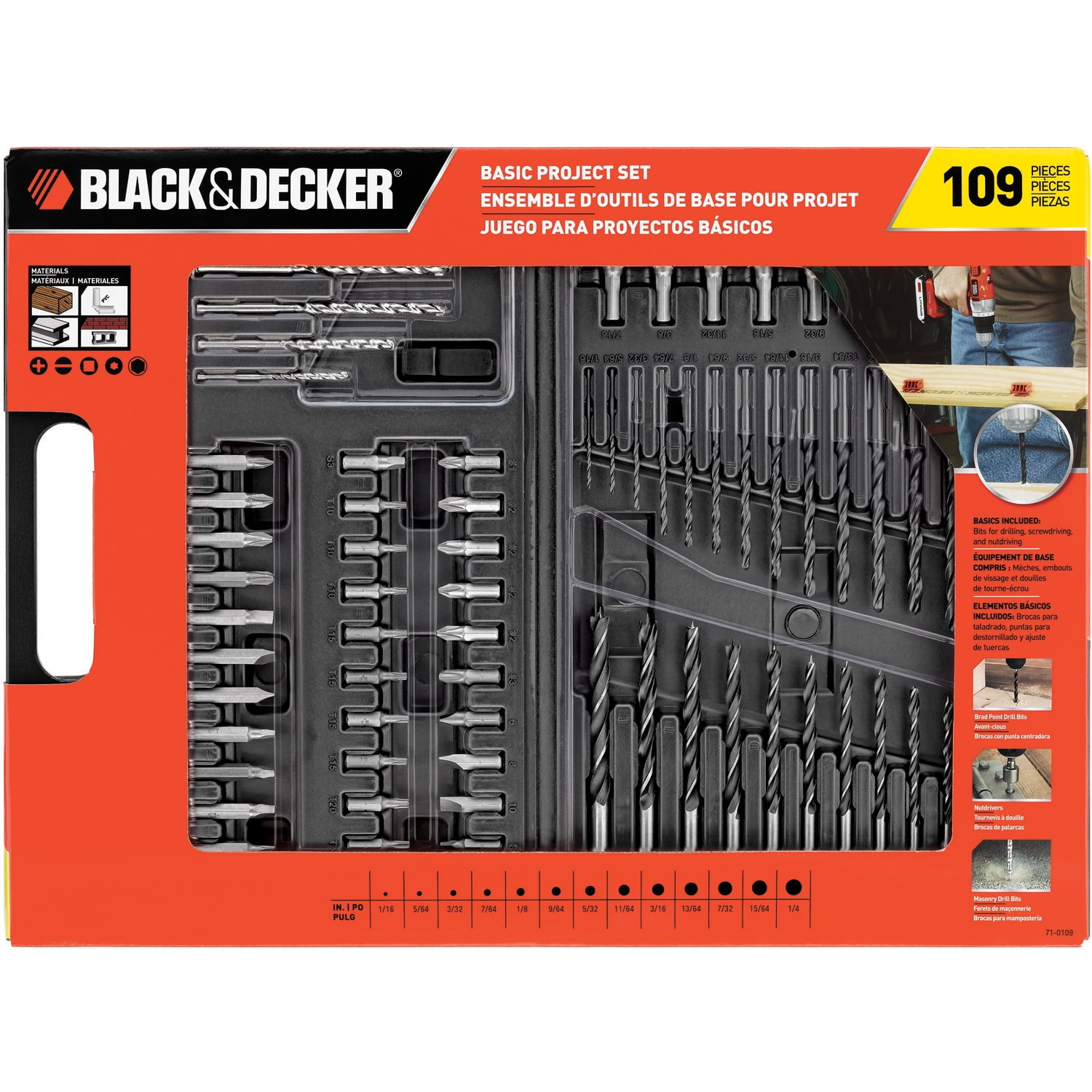 Black+Decker BDA91109 Combination Drill Bit Set, 109-Piece
