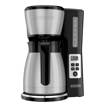 BLACK+DECKER 12 Cup Thermal Programmable Coffee Maker with Brew Strength and VORTEX Technology, Black/Steel