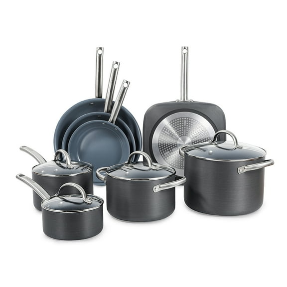 BLACK+DECKER 12-Piece Ceramic Hard Anodized Aluminum Cookware Set, Pots and Pans Set with Ceramic Non-Stick Coating