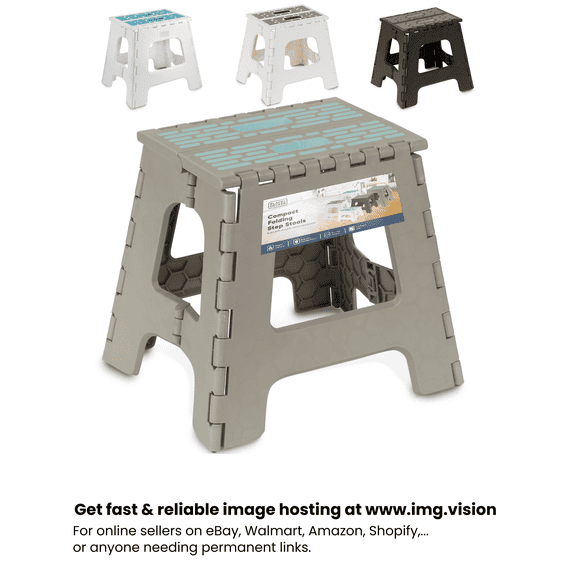 BLACK+DECKER 13" Folding Step Stool, Non-Slip Surface, Holds Up to 330 lbs, Compact & Portable with Carry Handle, Black/Gray