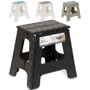 BLACK+DECKER 16" Folding Step Stool, Non-Slip Surface, Holds Up to 350 lbs, Compact & Portable with Carry Handle, Black/Gray