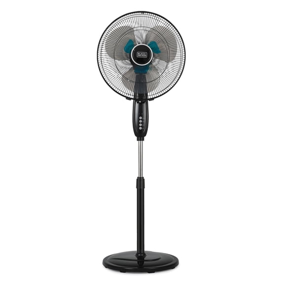 BLACK+DECKER 16-In. 3-Speed Dual-Blade Oscillating Stand Fan with Remote, Black, BFSD116B