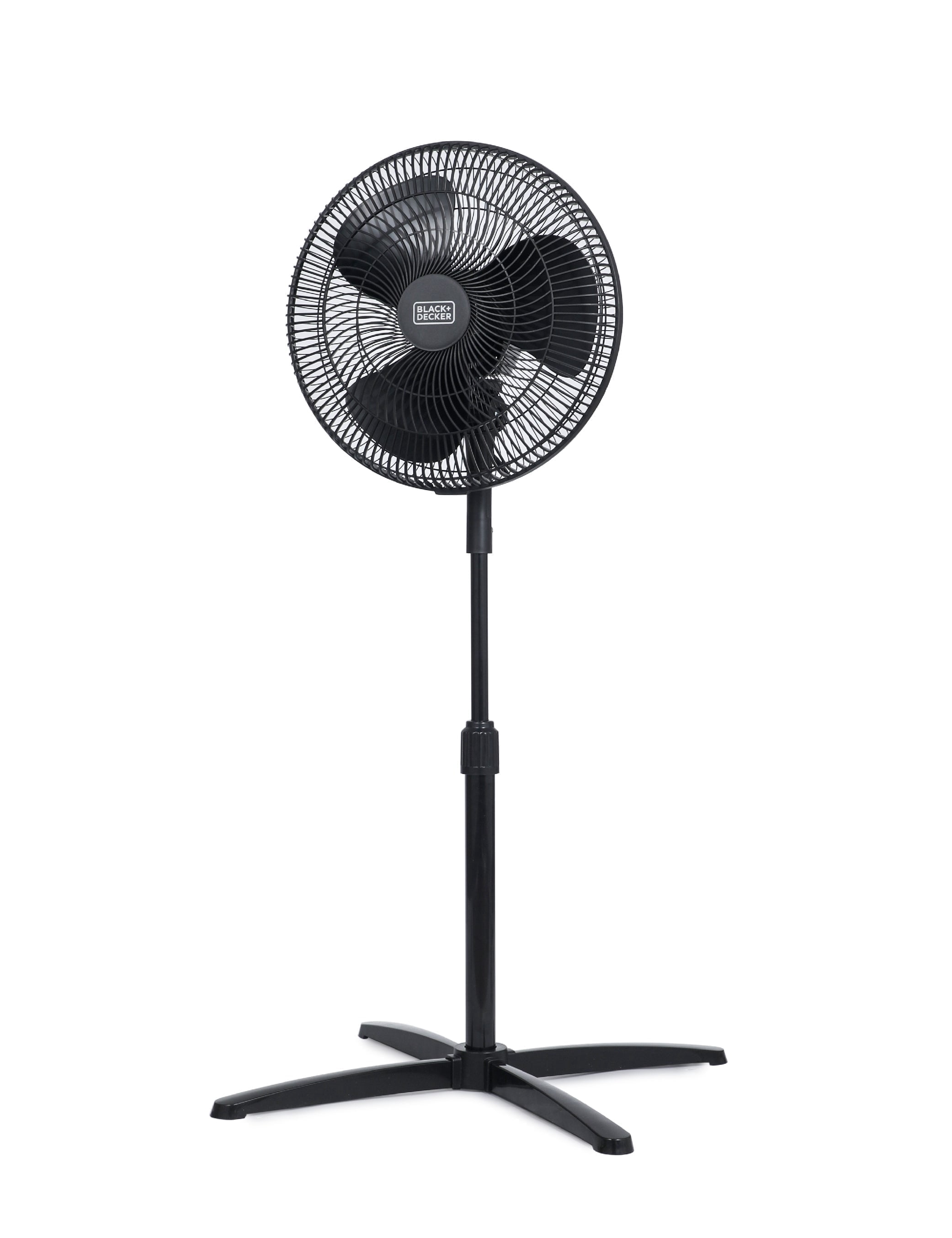 BLACK+DECKER 16-Inch Pedestal Fan, BFP16MXB, Oscillating Fan for Home and Office, Standing Fan with 3 Speed Settings, Height Adjustable with Adjustable Head Tilt, Black