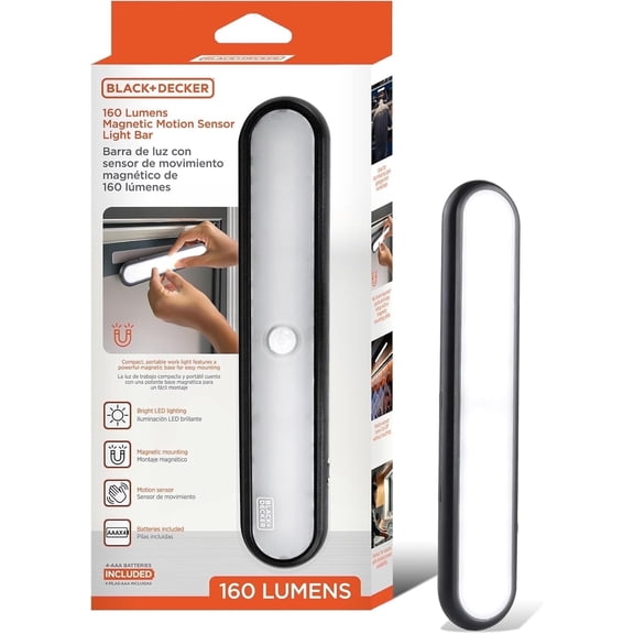 BLACK+DECKER 160LM LED Motion Sensor Light Bars for Indoor Rooms and Closets, Dimmable
