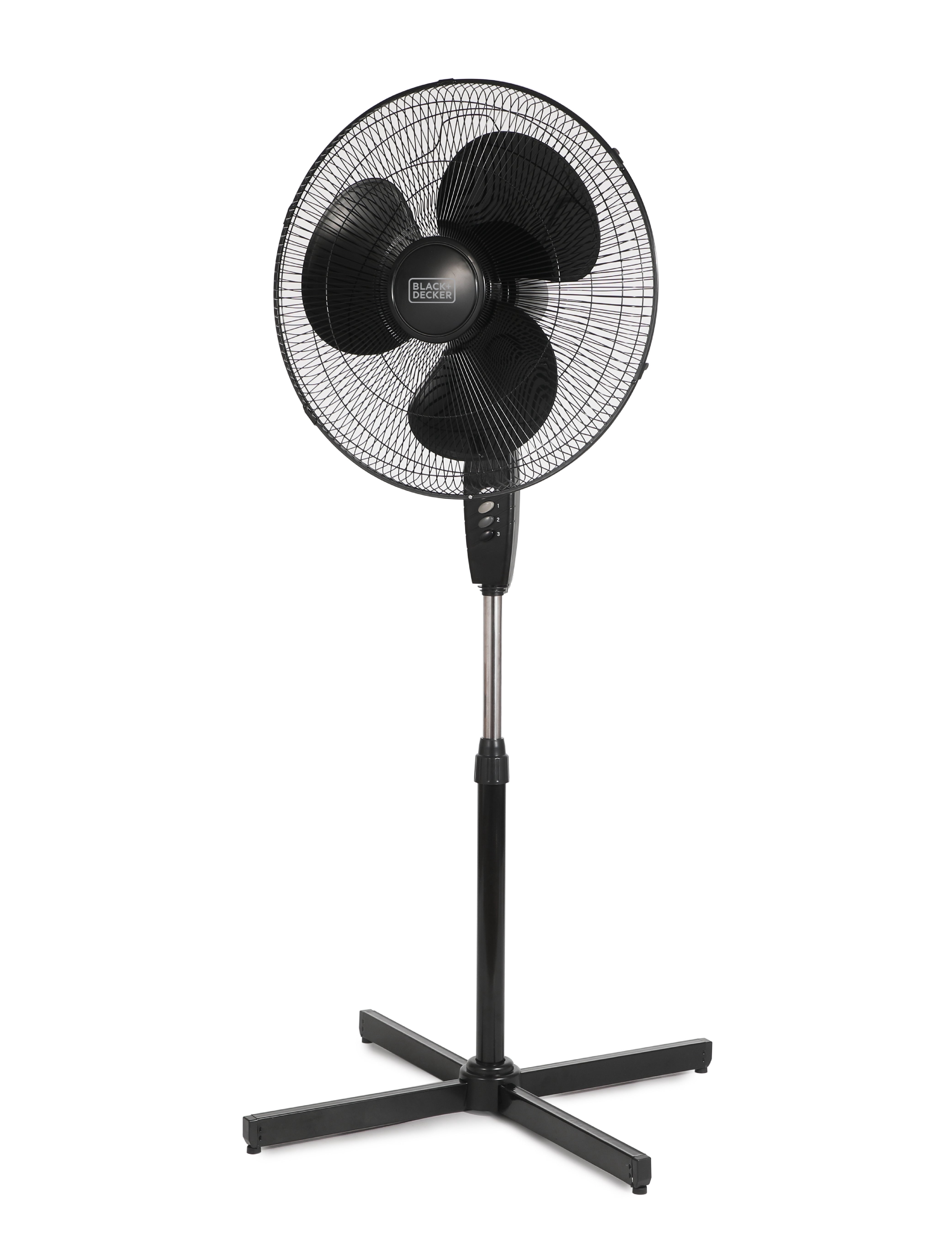 BLACK+DECKER 18-Inch Pedestal Fan, BFP18SXB, Oscillating Fan for Home and Office, Standing Fan with 3 Speed Settings, Height Adjustable with Adjustable Head Tilt, Black