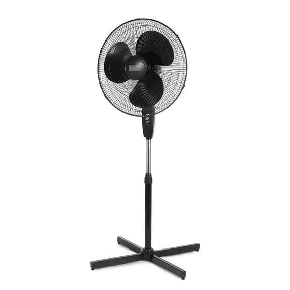 BLACK+DECKER 18-Inch Pedestal Fan, BFP18SXB, Oscillating Fan for Home and Office, Standing Fan with 3 Speed Settings, Height Adjustable with Adjustable Head Tilt, Black
