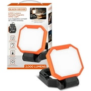 BLACK+DECKER 2,000LM Portable LED Utility Light, 3 Brightness Levels, Emergency Flash, Magnetic Design with Folding Stand, USB Rechargeable, Power Bank, IP65 Weather-Resistant for Camping, Work, DIY