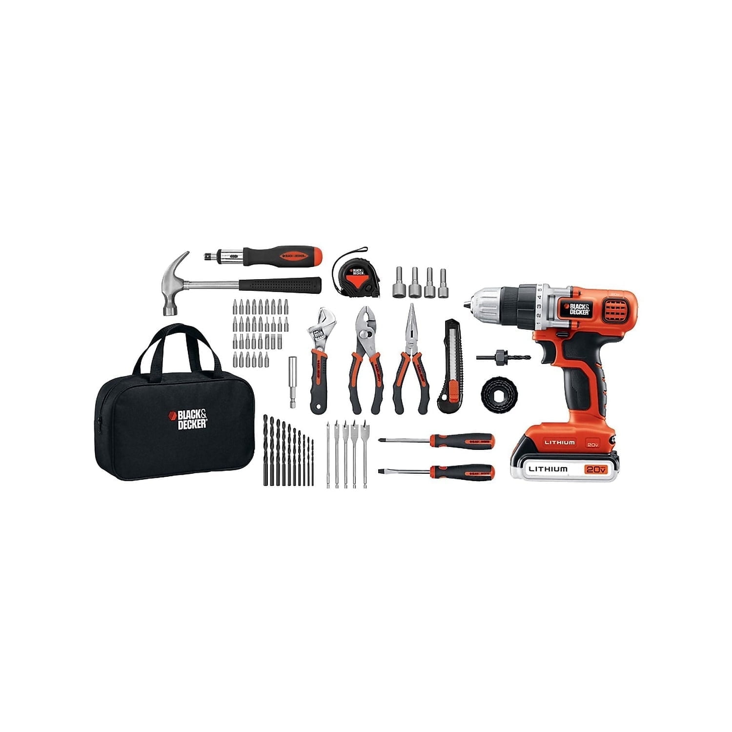 BLACK+DECKER 20V Cordless Drill/Driver, 68 Piece Set, Battery and Charger Included (LDX120PK)