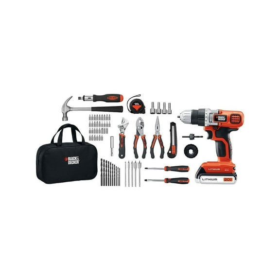 BLACK+DECKER 20V Cordless Drill/Driver, 68 Piece Set, Battery and Charger Included (LDX120PK)