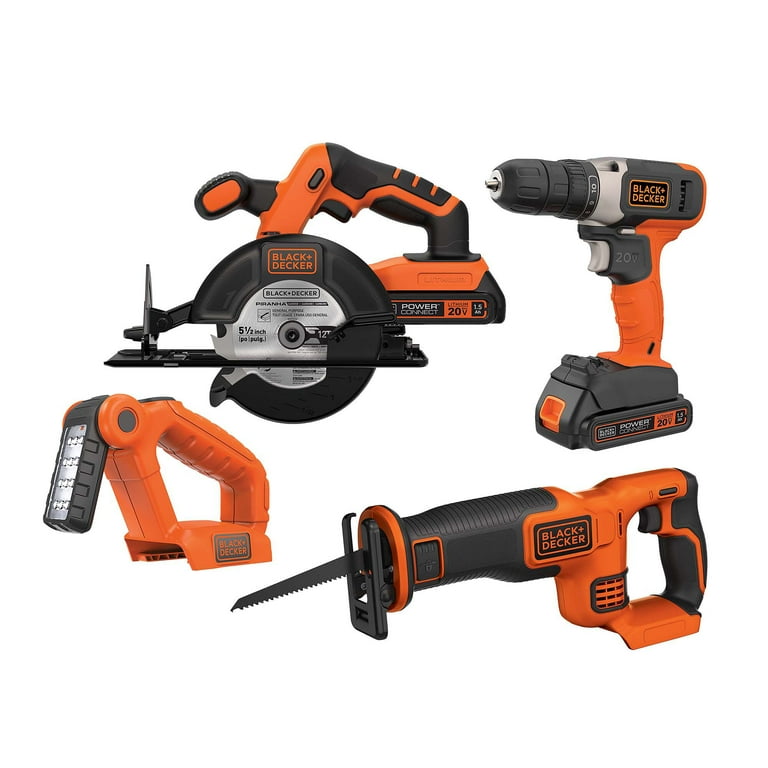 BLACK+DECKER 20V 4-Tool Kit with Drill, Circular Saw (3000 RPM
