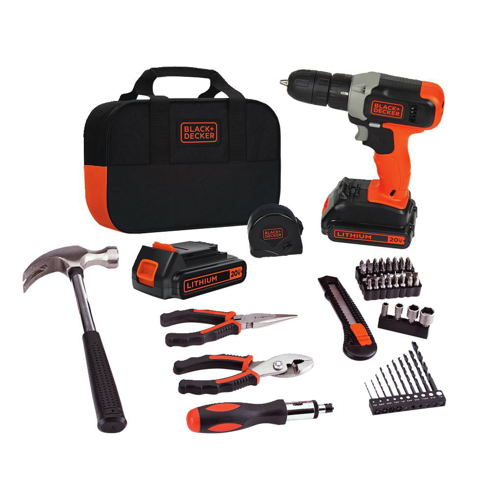 BLACK+DECKER 20V MAX Lithium Drill and 56-piece Project Kit with 2  Batteries, BCD702PK2B 