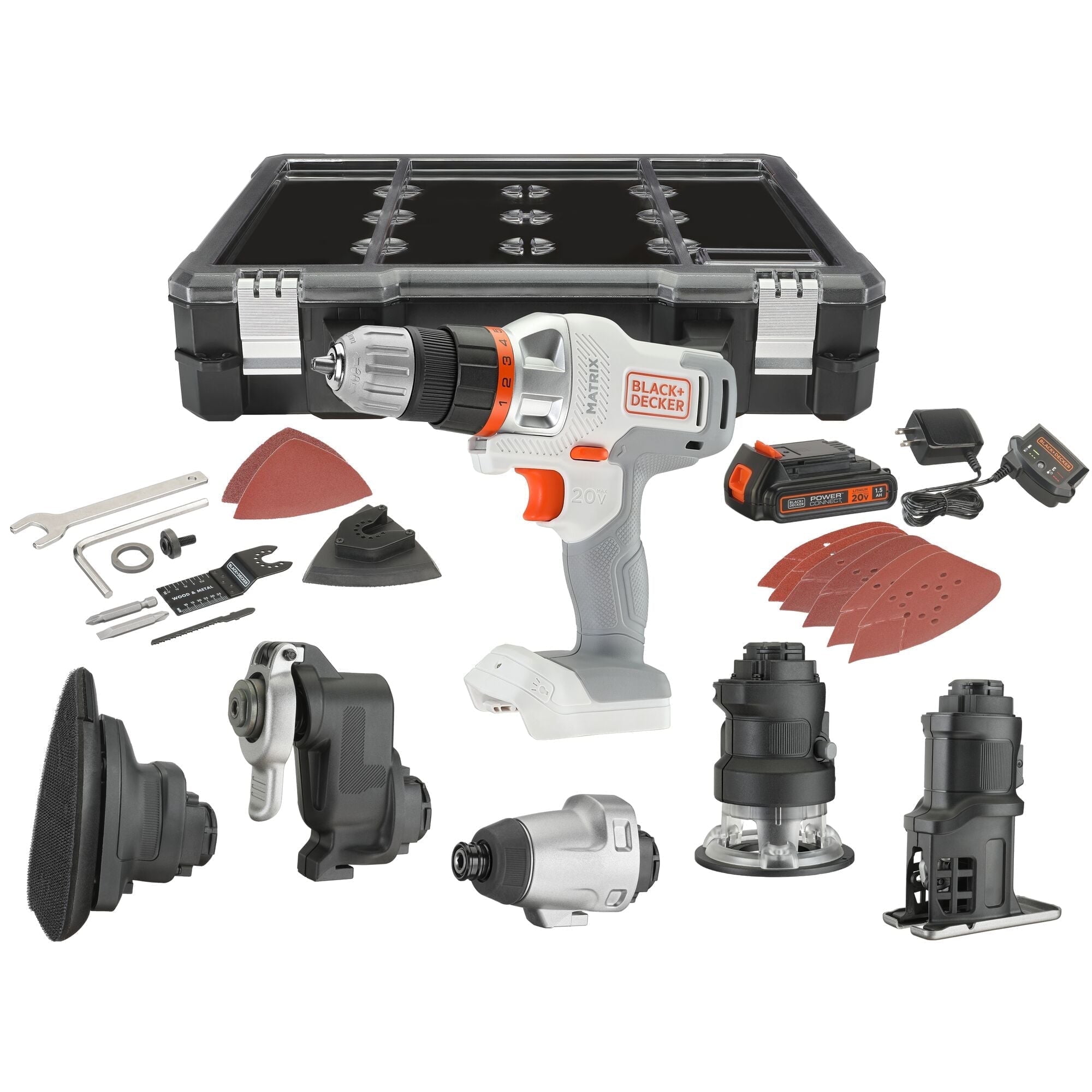 BLACK+DECKER 20V MAX* Matrix Cordless Combo Kit, 6-Tool, White And Orange, (BDCDMT1206KITWC)