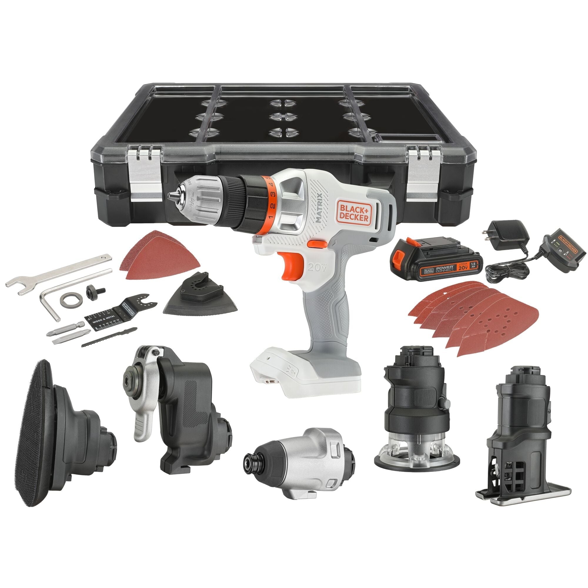 BLACK+DECKER 20V MAX* Matrix Cordless Combo Kit, 6-Tool, White And Orange, (BDCDMT1206KITWC)