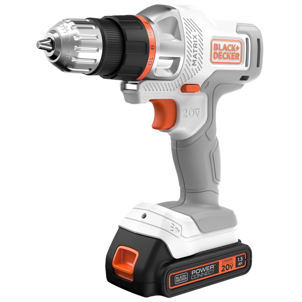 BLACK+DECKER 20V MAX* MATRIX; Cordless Drill/Driver Kit, White (BDCDMT120WC1FF)