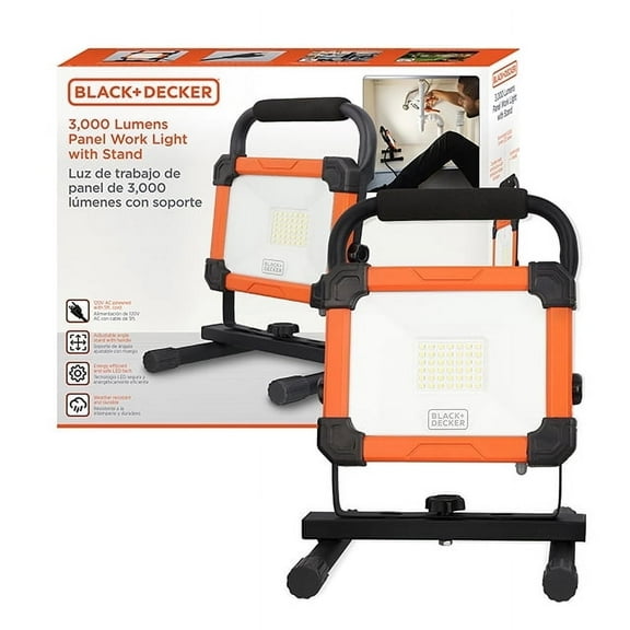 BLACK+DECKER AC Plug-in Panel LED Work Light with H-Stand Base, 3,000 Lumens