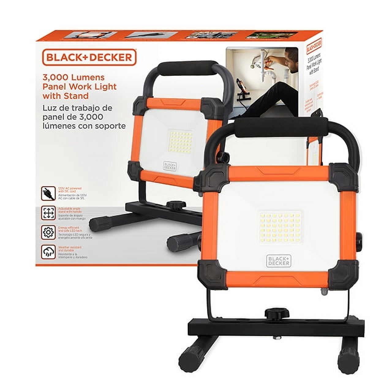 BLACK+DECKER 3,000 Lumens AC Plug-in LED Panel Work Light with H-Stand Base