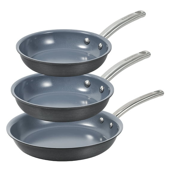 BLACK+DECKER 3-Piece Ceramic Hard Anodized Aluminum Skillet Set, Frying Pan Set with Ceramic Non-Stick Coating