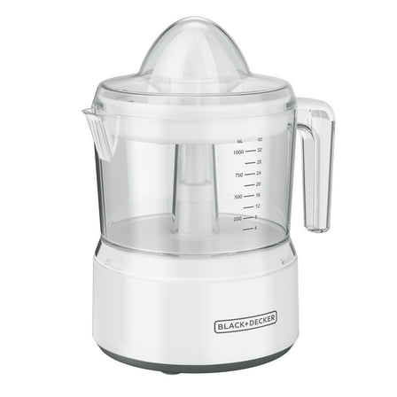 BLACK+DECKER Manual Citrus Juicer, 32 oz, White Plastic, Self-Reversing Cone