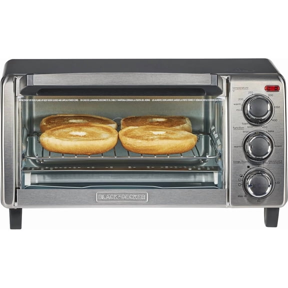 BLACK+DECKER 4-Slice Convection Oven, Stainless Steel, Curved Interior fits a 9 inch Pizza