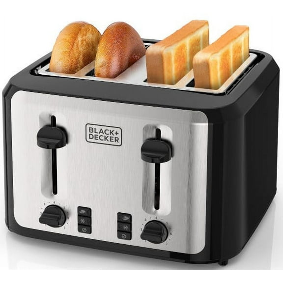 BLACK+DECKER 4-Slice Toaster, Black and Silver with Extra-Wide Slots