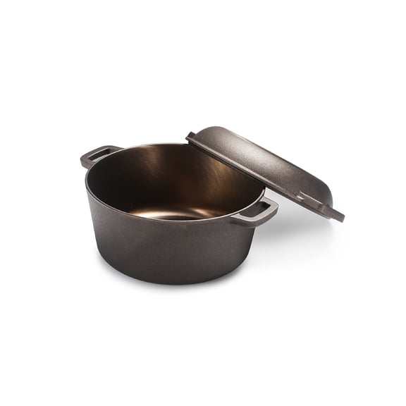 BLACK+DECKER 5-Quart Cast Iron Dutch Oven with 10.25-Inch Skillet Lid, Pre-Seasoned Cast Iron Cookware with Bronze Finish & Polished Interior, BDK202BR, Bronze
