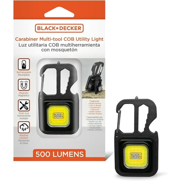 BLACK+DECKER COB Clip-On Utility LED Work Light, Multi Tool with Bottle Opener, 500 Lumens