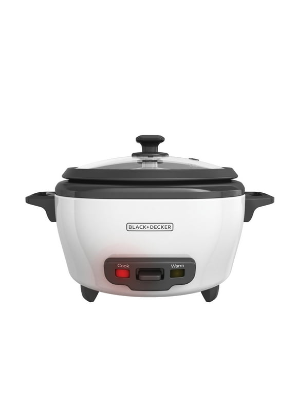 BLACK+DECKER 6-Cup Rice Cooker with Steaming Basket, White, RC506