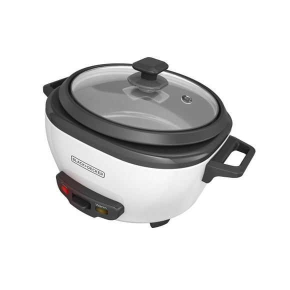 Black+Decker 6-Cup Cooked, 3-Cup Uncooked Rice Cooker, w/ Steaming Basket & Removable Non-Stick Bowl, One-Touch, White
