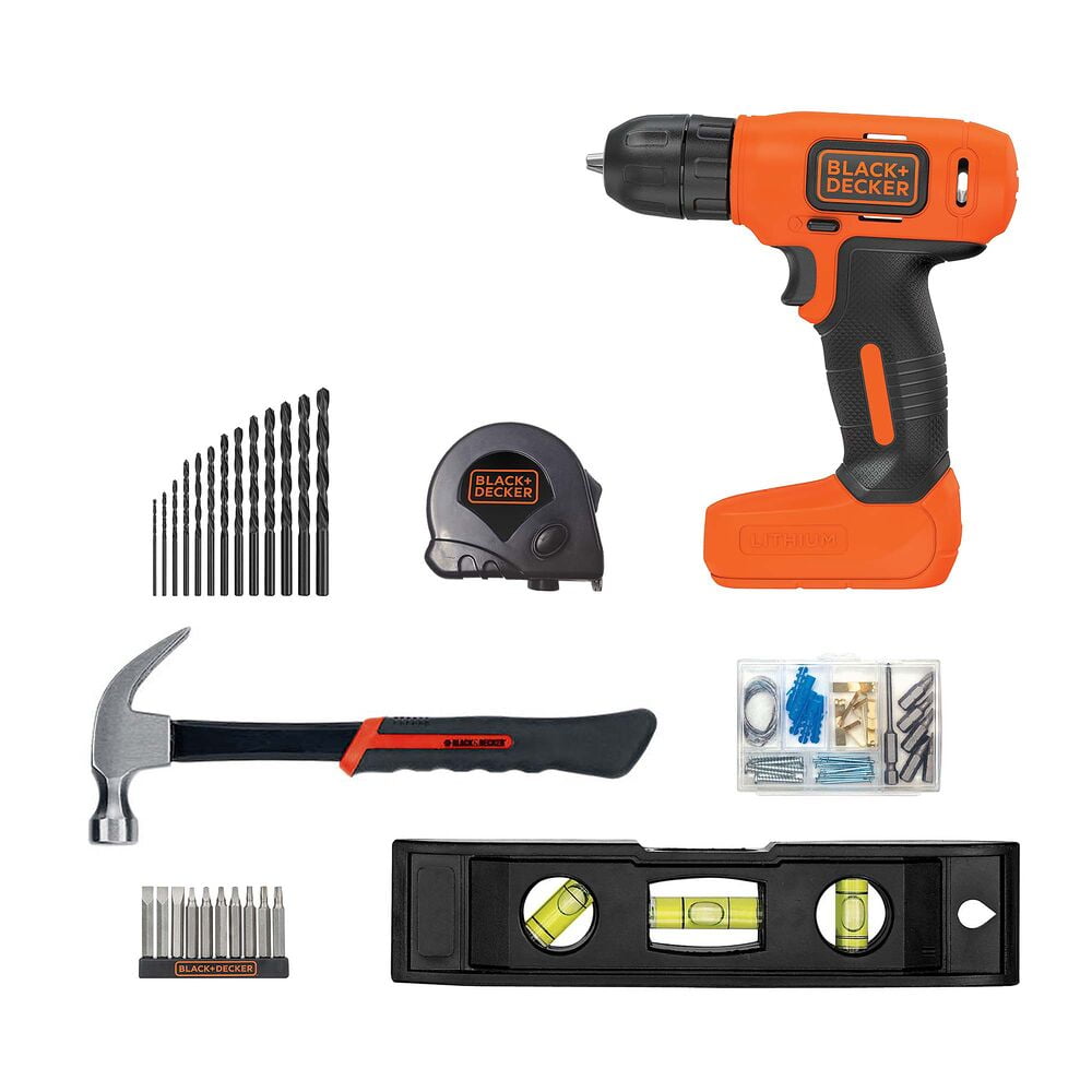 BLACK+DECKER 8V MAX* Ready To Decorate Project Kit Includes Cordless Drill and Essential Hand Tools, (BCKRTD26C1)