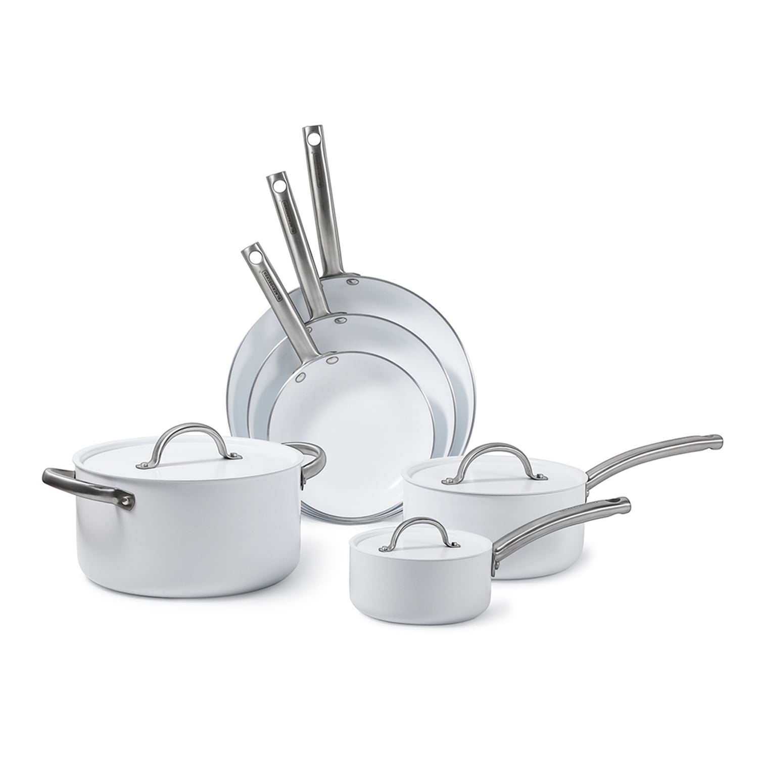 BLACK+DECKER 9-Piece Ceramic White Aluminum Cookware Set, Pots and Pans Set with Ceramic Non-Stick Coating