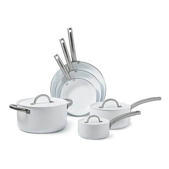 BLACK+DECKER 9-Piece Ceramic White Aluminum Cookware Set, Pots and Pans Set with Ceramic Non-Stick Coating