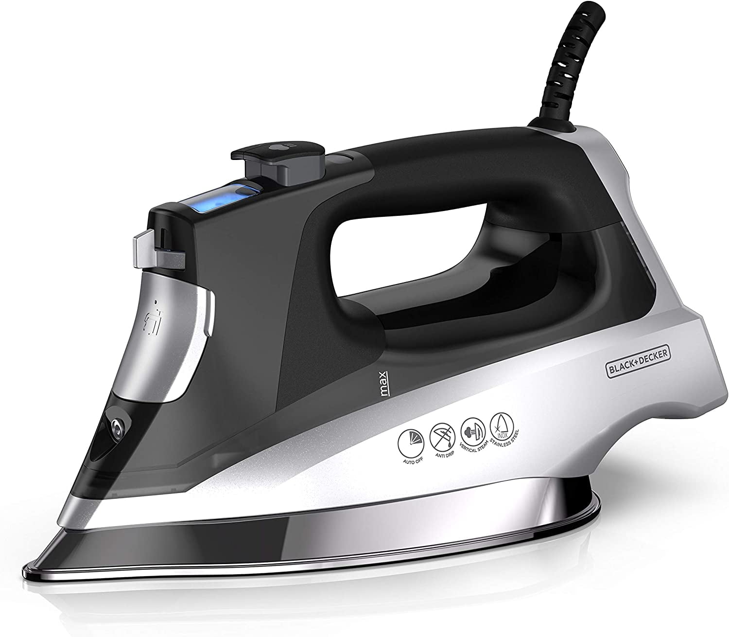 Allure Digital Black and Silver Professional Steam Iron with Stainless Steel Soleplate