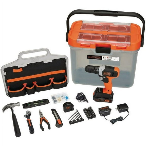 BLACK+DECKER 20V, Battery Hex Chuck Drill Driver, 2Ah, 64 Piece