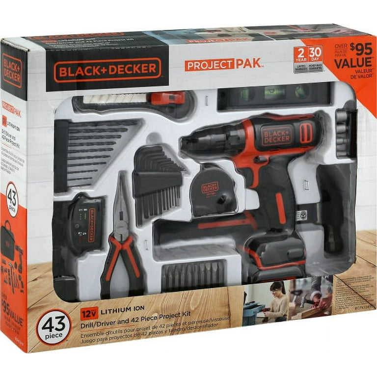 BLACK+DECKER 12V Drill & Home Tool Kit, 42 Piece (BCPK1249C)