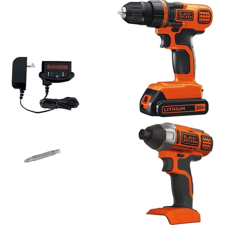 BLACK+DECKER 20V MAX Cordless Drill and Impact Driver, Power Tool Combo Kit with Battery and Charger (BD2KITCDDI)