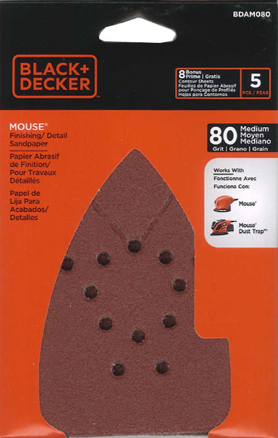 BLACK+DECKER BDAM080 80G Mouse Sandpaper, 5-Pack
