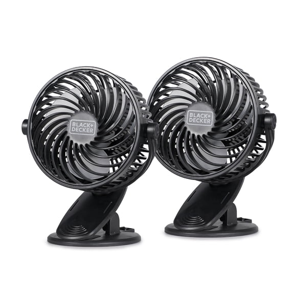 BLACK+DECKER BFDC42PK 4-In. 3-Speed Portable USB-Powered Convertible Clip Fan, Black, 2 Count, BFDC42PK