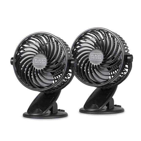BLACK+DECKER BFDC42PK 4-In. 3-Speed Portable USB-Powered Convertible Clip Fan, Black, 2 Count, BFDC42PK