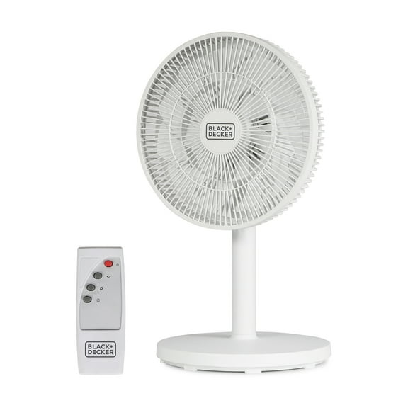 BLACK+DECKER BFDTD12VW 12-In. 3-Speed Oscillating Portable Dual-Blade Table Fan with Remote, White, BFDTD12VW