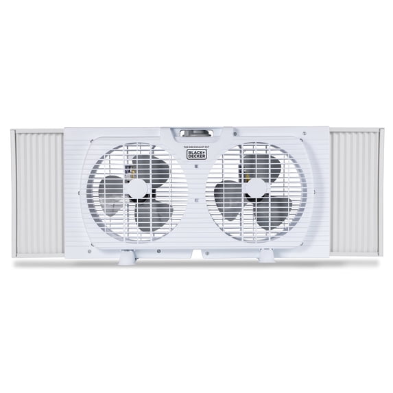 BLACK+DECKER BFW9M 9-In. 2-Speed Twin Window Fan with Adjustable Side Panels, White, BFW9M