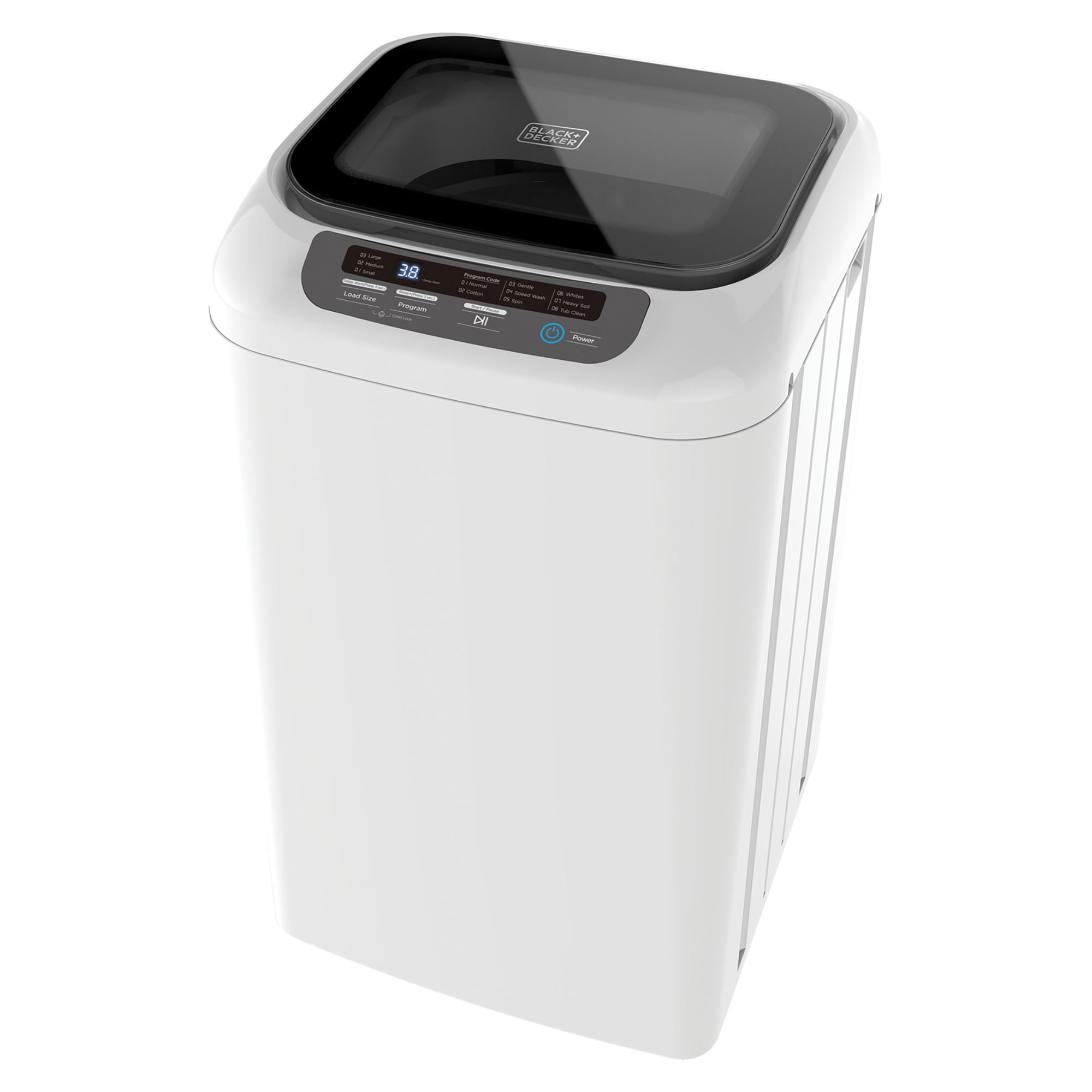 BLACK+DECKER Small Portable Washer 0.9 cu. ft., 5 Cycles, Transparent Lid &  LED Display 