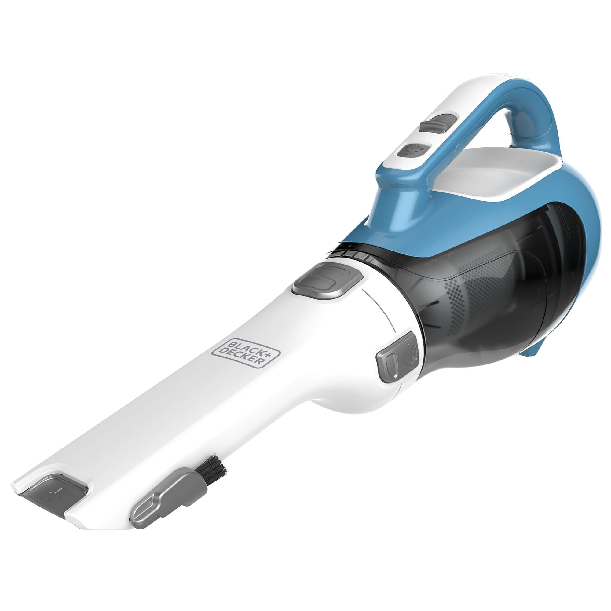 BLACK+DECKER dustbuster AdvancedClean Cordless Handheld Vacuum, for Car and Home Use, with Rotating Slim Nozzle and Crevice Tool, CHV1410L, White and Blue
