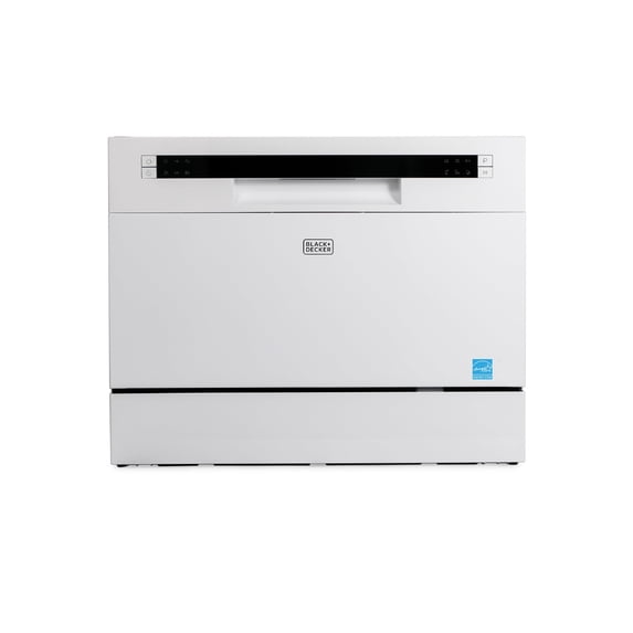 BLACK+DECKER Countertop Dishwasher, Counter Dishwasher with 6 Wash Programs, 6-Place Setting Capacity, Stainless Steel Interior, ENERGY STAR Certified, BCD6SD, White
