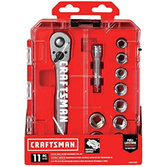 BLACK+DECKER Craftsman 3/8 in. Drive Metric 6 Point Socket and Ratchet Set 11 pc. - Case Of: 1; Each Pack Qty: 11; Total Items Qty: 11